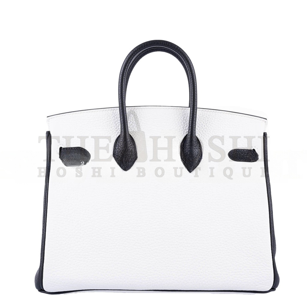 H**me5 BIRKIN 25 TOGO LEATHER BLACK AND WHITE SILVER BUCKLE BAG 1383601 (25*20*13cm) Master Quality